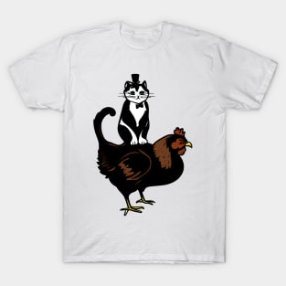 Tuxedo Cat on a Chicken T-Shirt